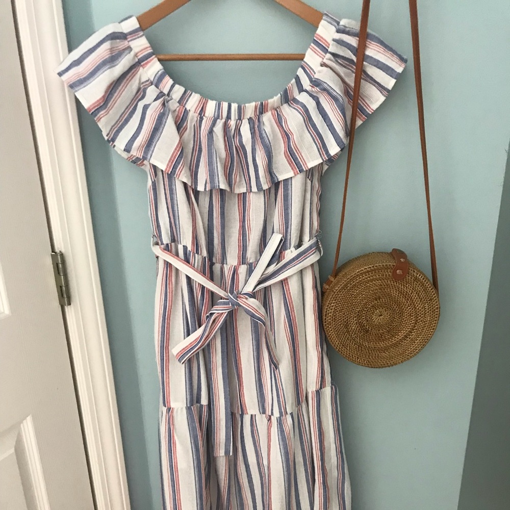 Red white and blue off the shoulder dress